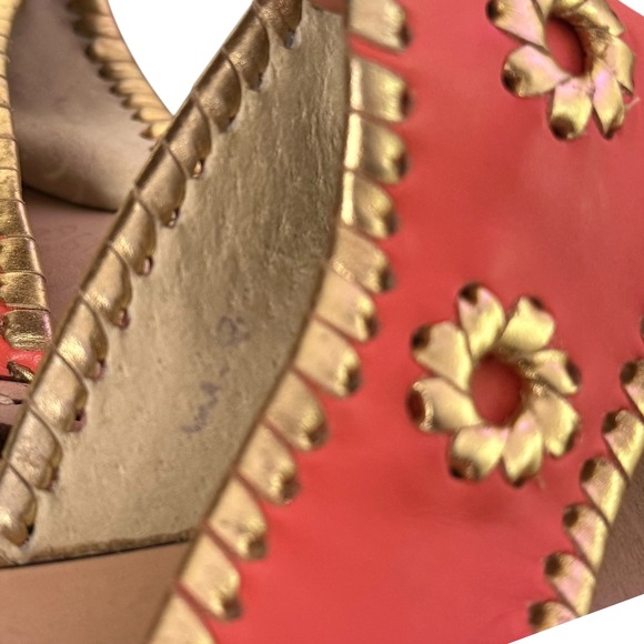 Jack Rogers Nantucket Thong Sandals Coral‎ Gold Size 8 Slip On Shoes Leather - Picture 11 of 11